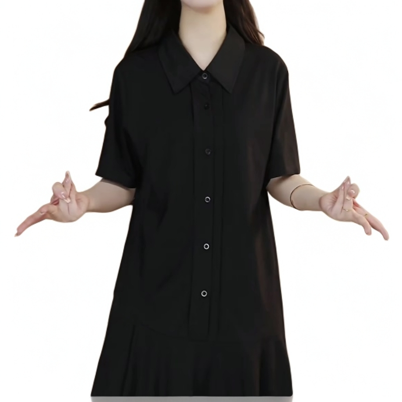 特价8089款夏季新款黑色大码宽松遮肉显瘦减龄中长气质时尚连衣裙