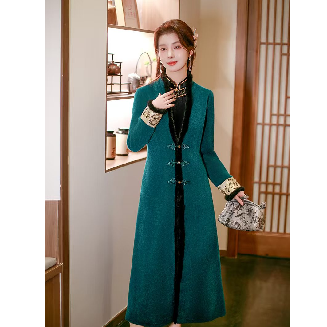 SYGJ-冬款水D绒三盘扣旗袍外套