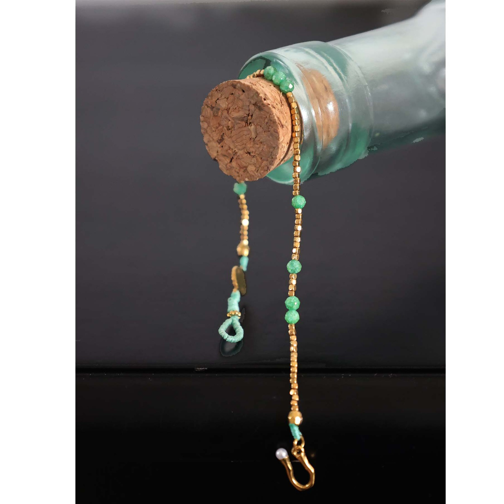 钛钢锆石手链 法式叠带配饰手链绿色复古手工编织小众ins