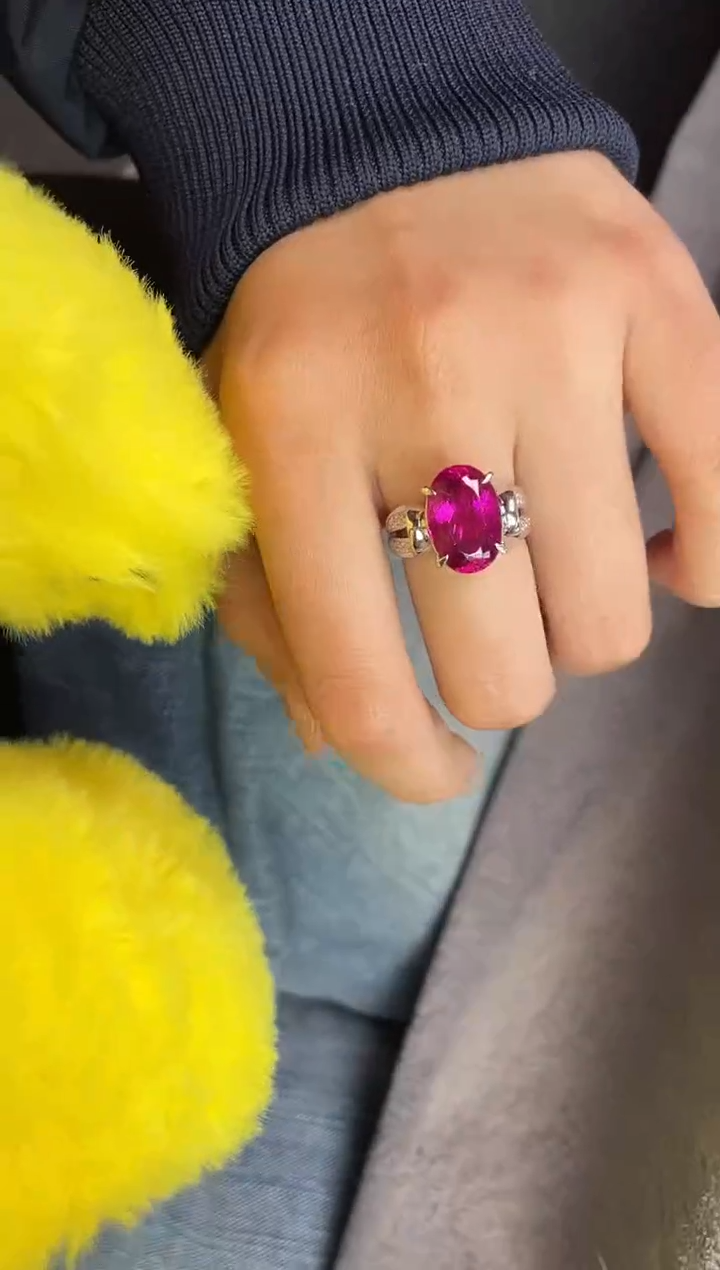 【闪购商品】碧玺戒指铂Pt850镶嵌卢比莱主石6.43ct