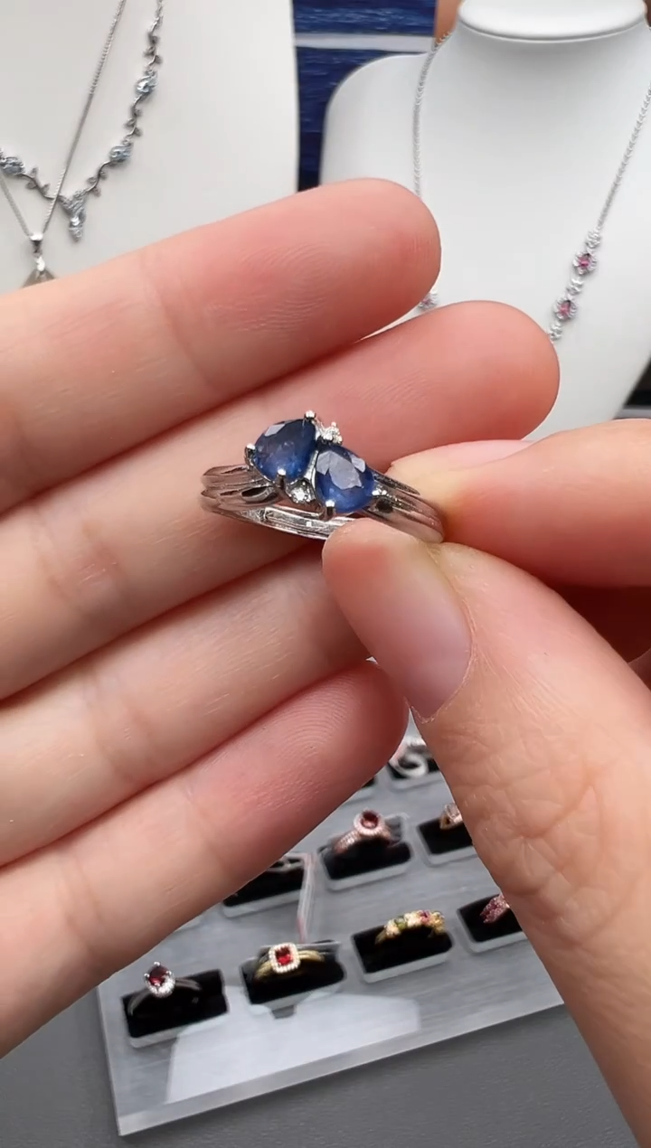 戒指蓝宝石银S925镶嵌101