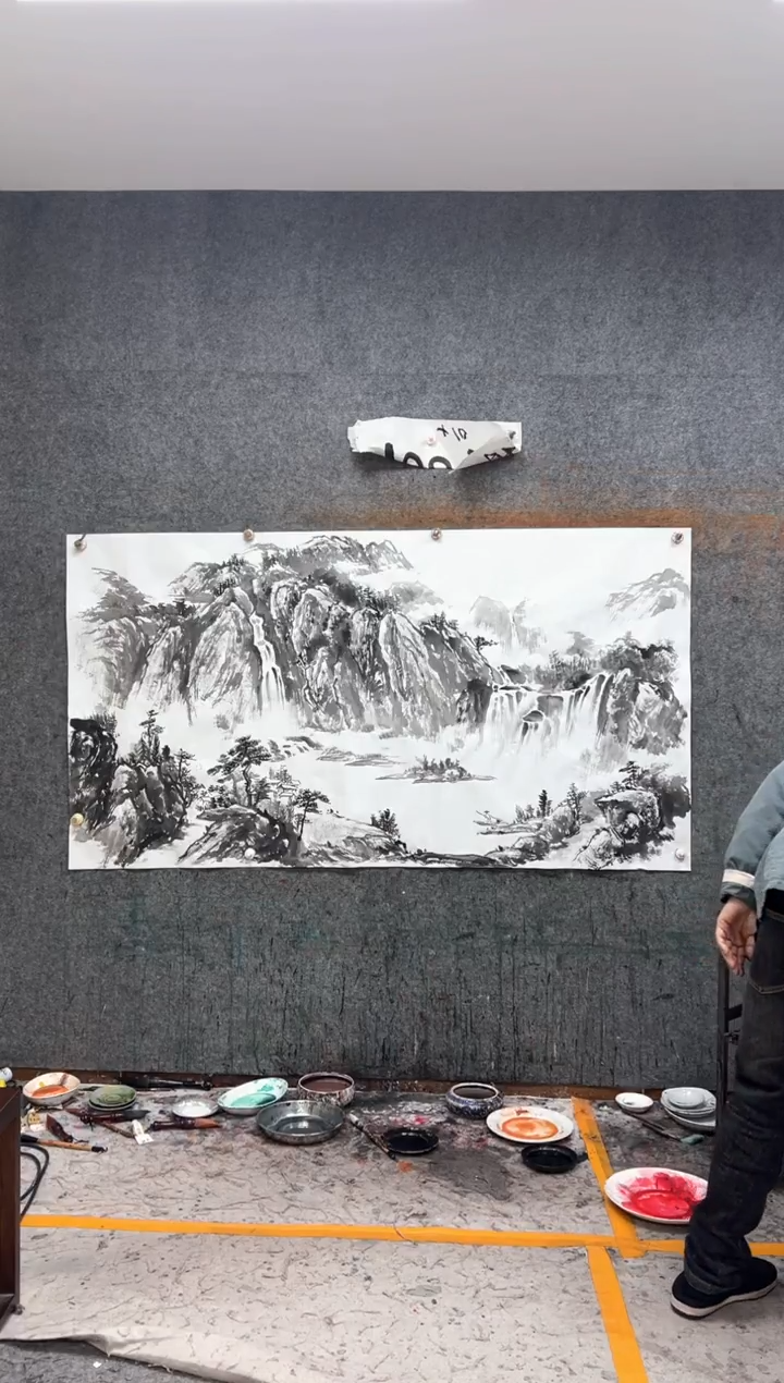 纸本国画山水画  240x120cm   