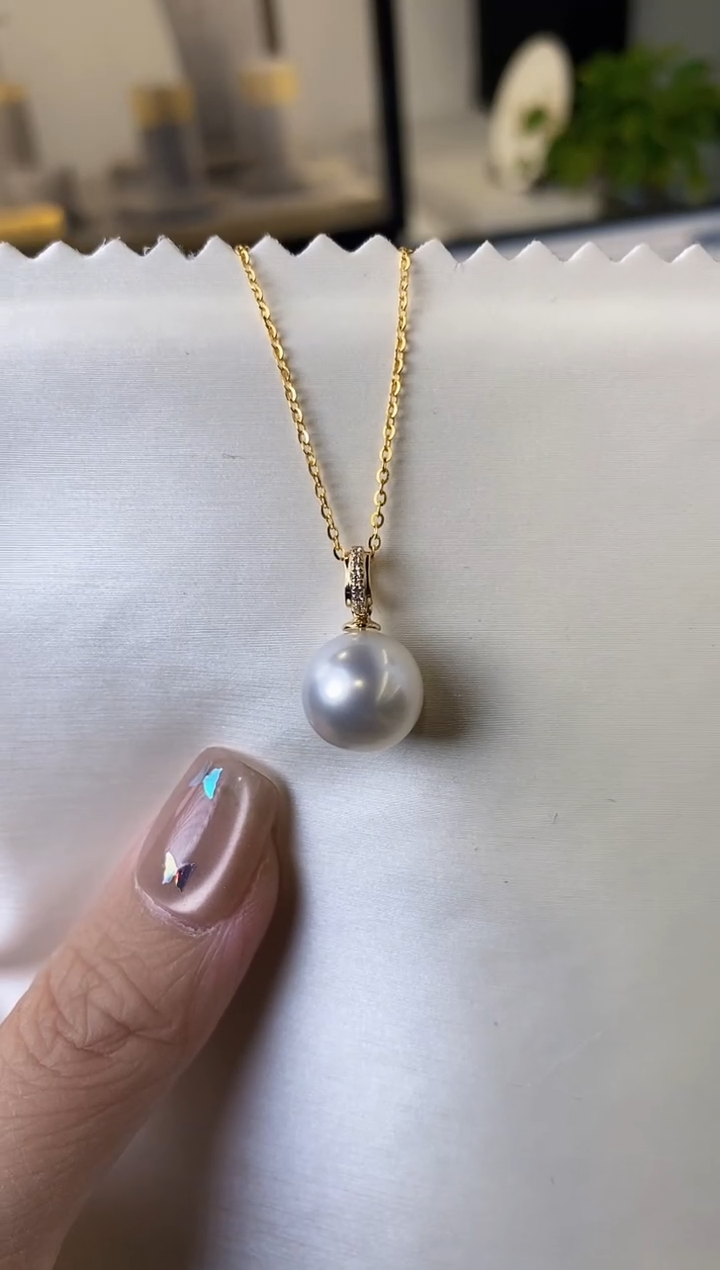 【闪购商品】海水珍珠吊坠(赠链)18K金镶嵌11-12澳白珍珠吊坠