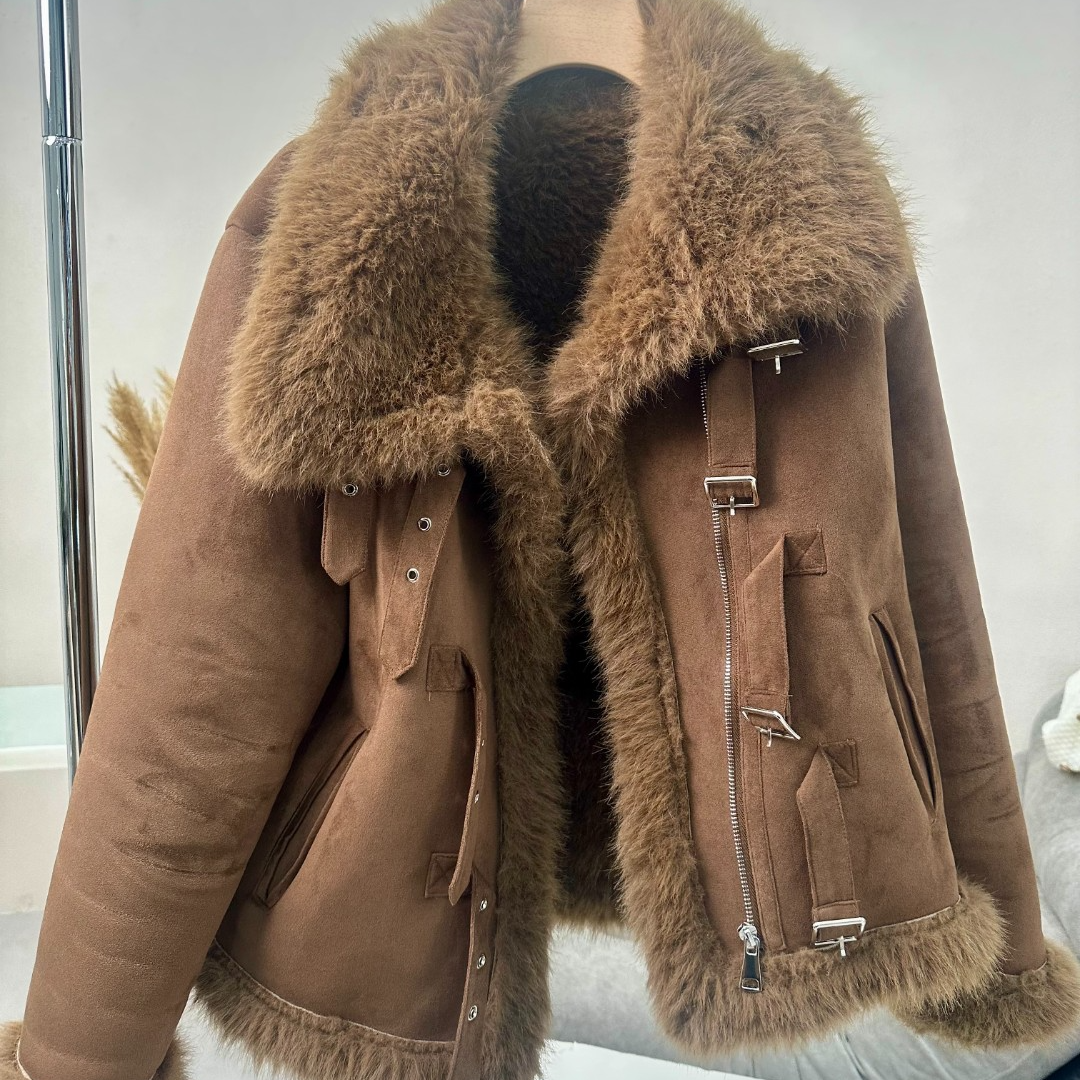 32款LY新款拼接加厚冬季保暖休闲时尚短款塑性毛领外套