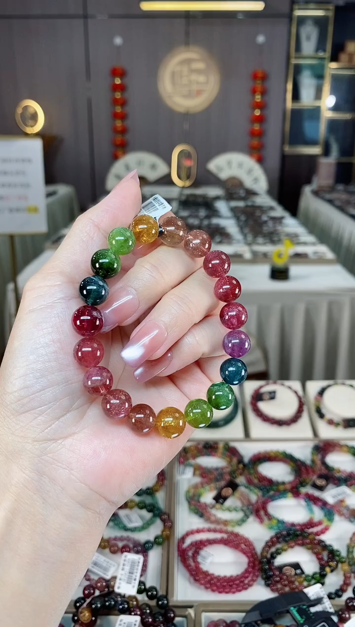 未镶嵌冰透体老矿碧玺色标单圈手串10mm+碧玺多样性发一条hon