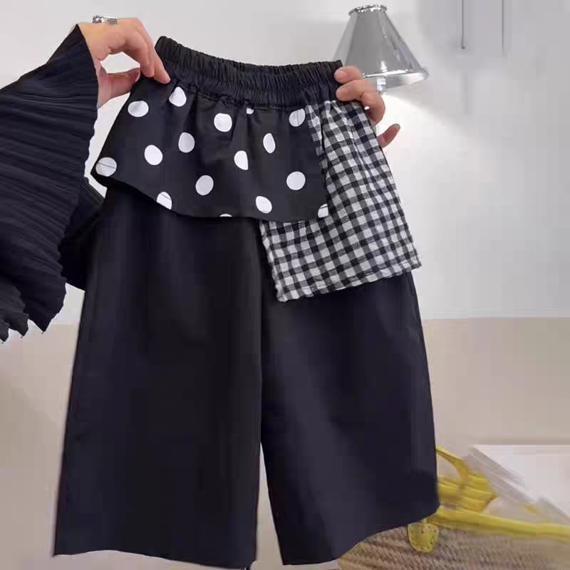 2025秋季新款拼接女童阔腿裤宽松文艺百搭中小童韩版长裤休闲裤