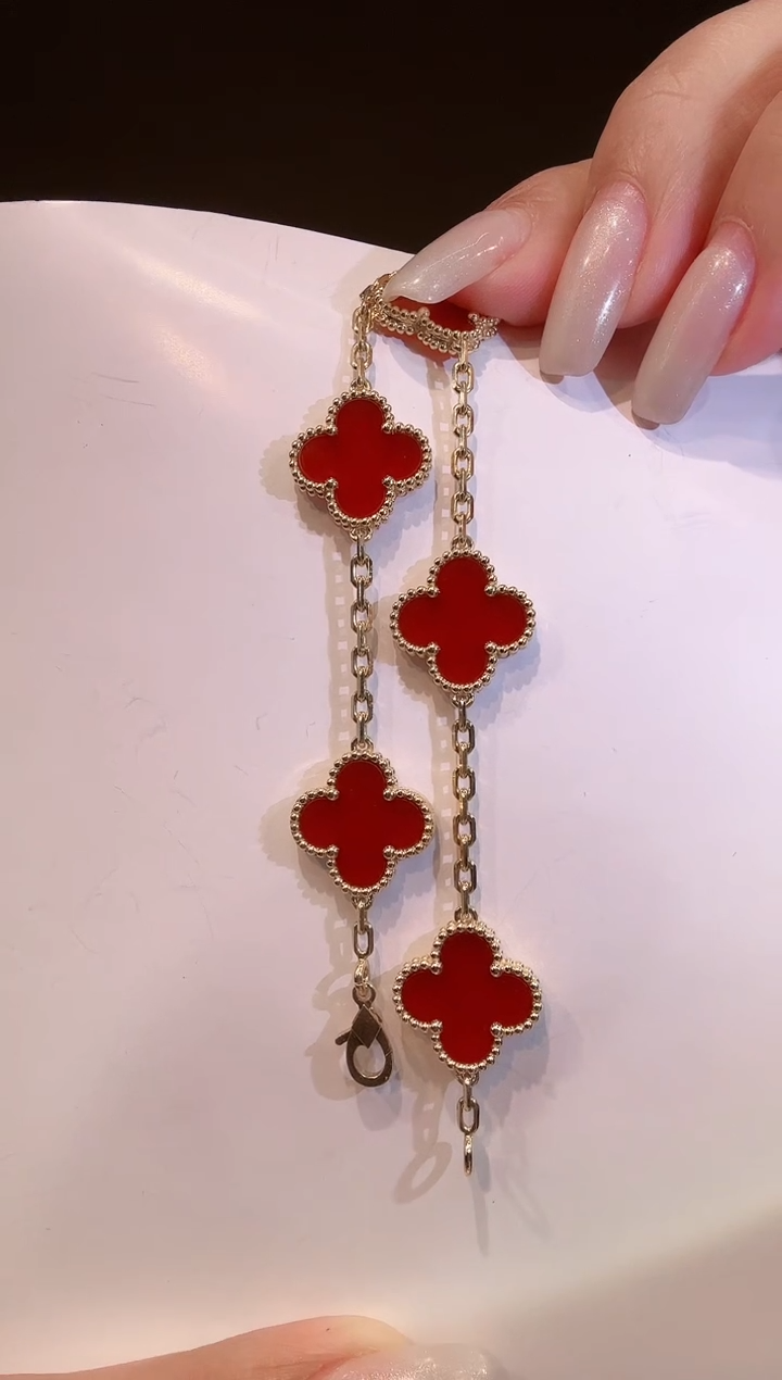 【闪购商品】玛瑙/玉髓手链18K金镶嵌红色