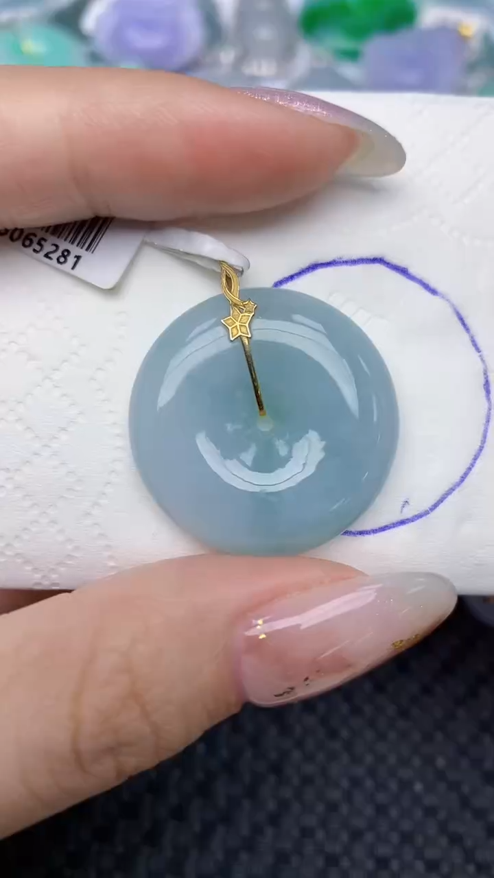 颈饰18K金镶嵌翡翠天然缅甸翡翠a货百元以上9元证书费自理