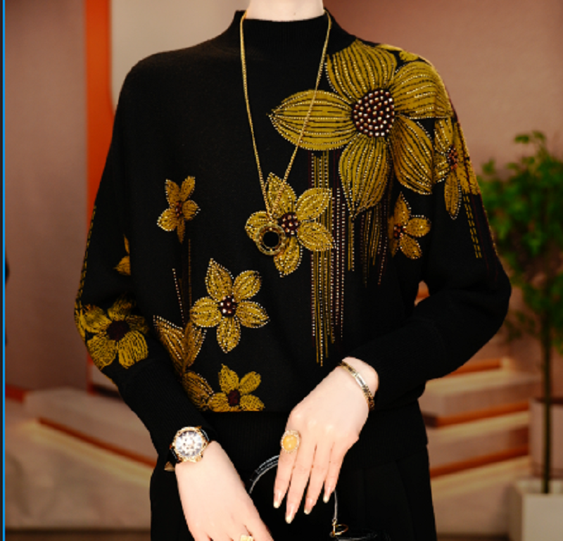 秋冬新款含绵羊毛抗起球显白显瘦针织毛衣弹力舒适保暖V25C874