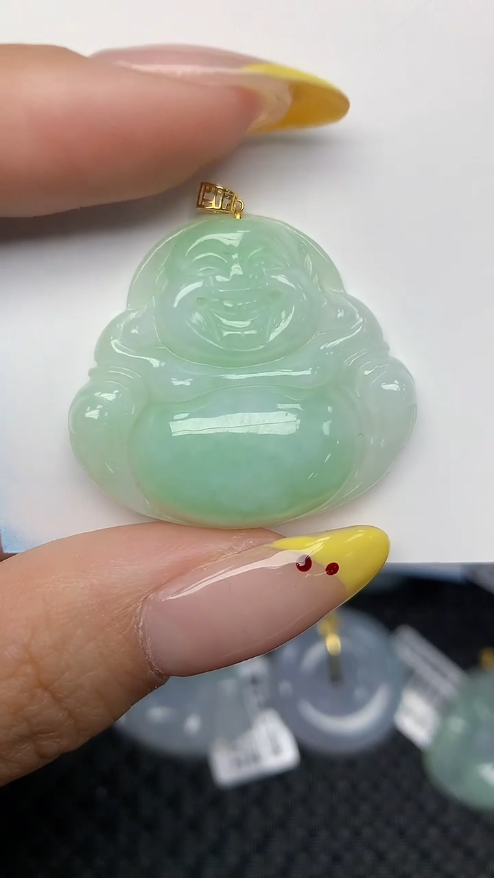 翡翠18K金镶嵌项链天然翡翠A货