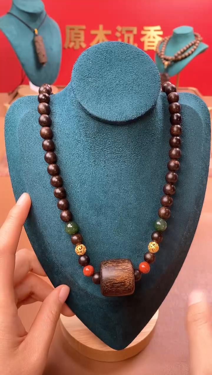 【闪购商品】沉香手串P玉化紫08三圈+虎斑留疤白沉香木雕顶珠