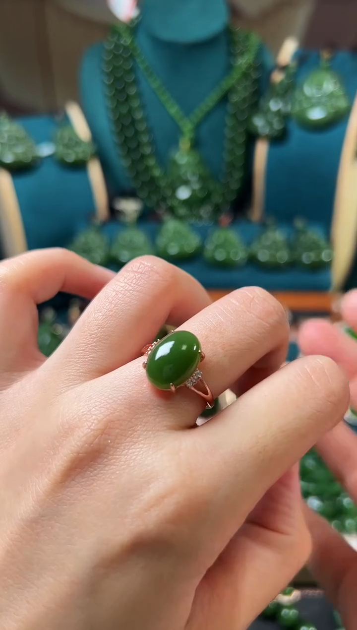 【闪购商品】和田玉（碧玉）戒指银S925镶嵌碧玉