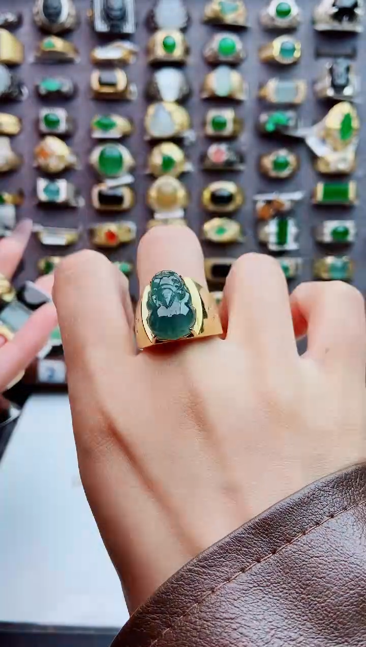 未镶嵌戒指翡翠中****师天然翡翠男戒