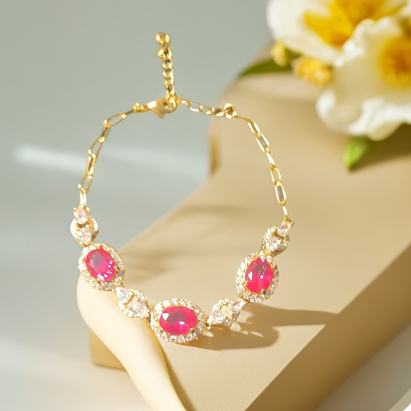 培育红宝石玫红宝-红宝石精工手链-B93