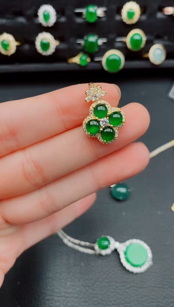 【闪购商品】翡翠颈饰银S925镶嵌天然a货翡翠486