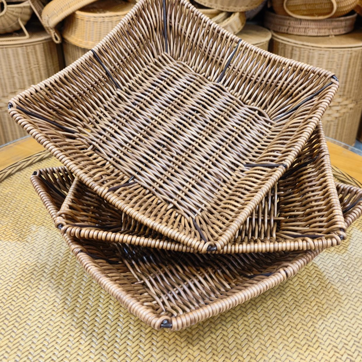 ZC06【捡漏】拍一发三异形棕色托盘收纳篮纯手工编织