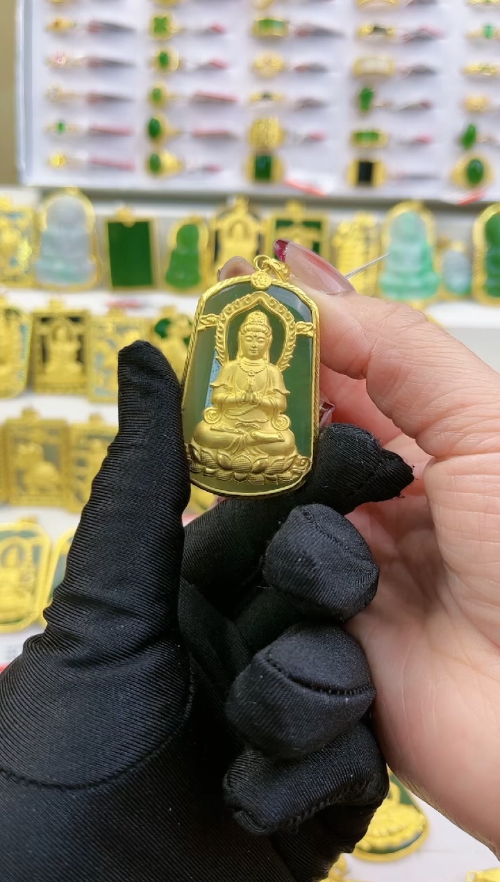 【闪购商品】和田玉吊坠(不含链)足金镶嵌黄金和田玉吊坠