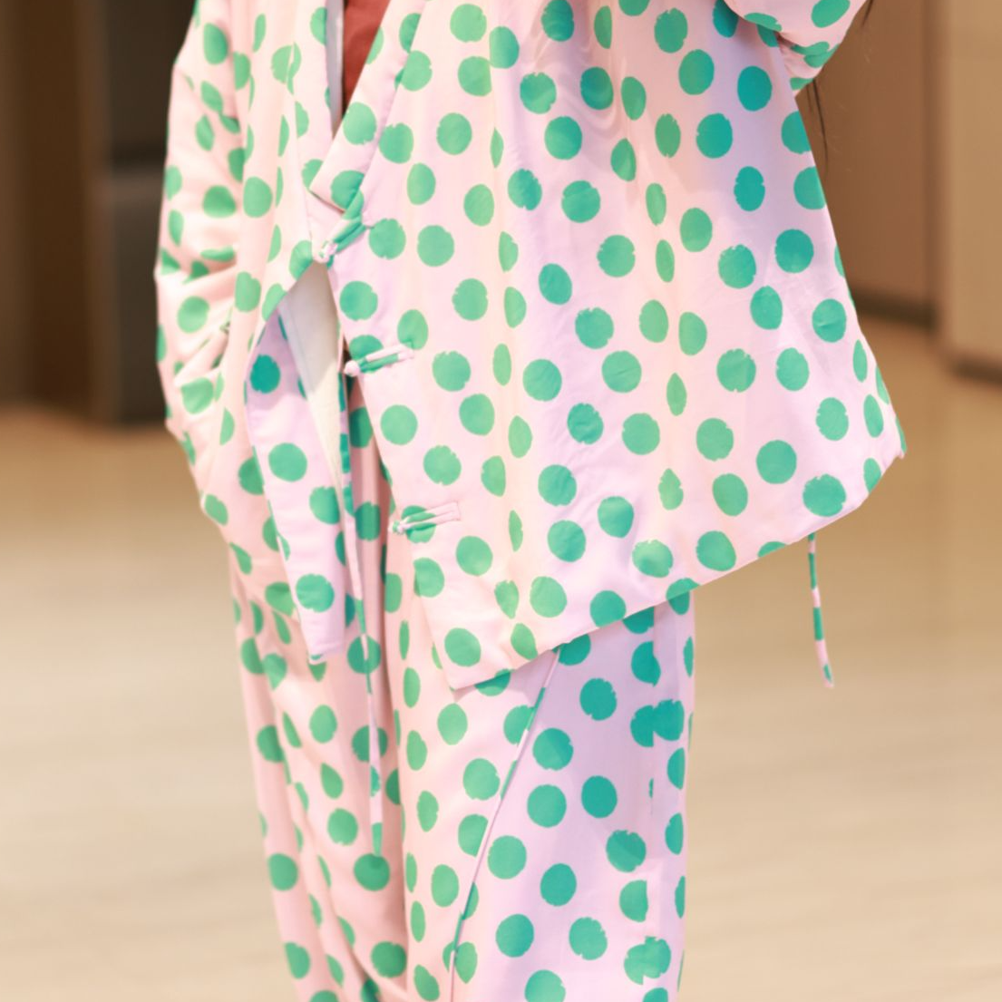 印象派花园玫瑰直筒萝卜棉裤印花波点长款休闲时尚宽松碎花棉衣