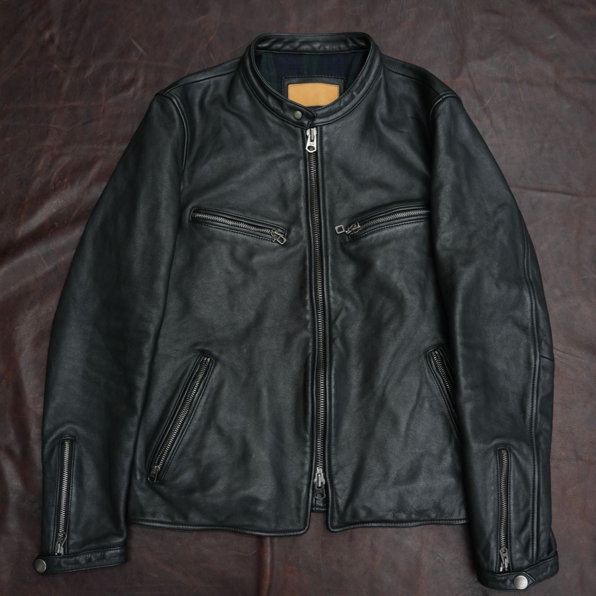 J100机车服意大利小黄牛皮短款修身型水洗做旧