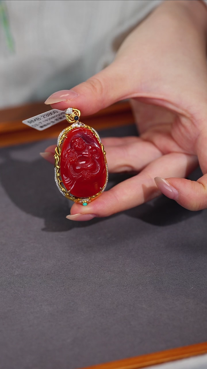 吊坠(不含链)18K金镶嵌南红玛瑙原矿D2-7