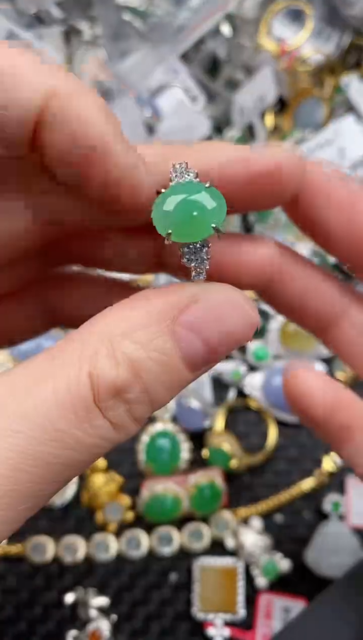 银S925镶嵌戒指翡翠10             8