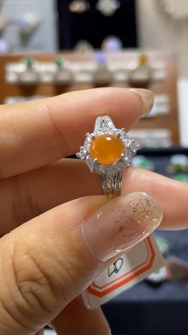 【闪购商品】翡翠颈饰银S925镶嵌天然缅甸a货翡翠戒指