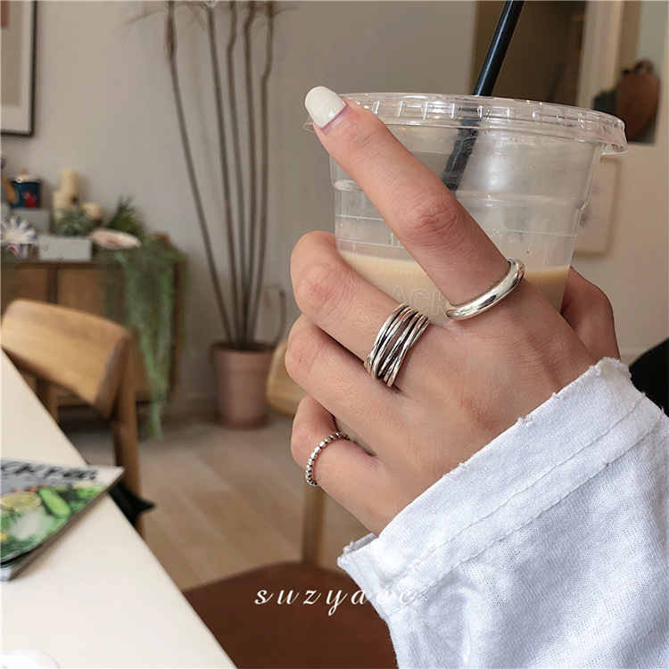铜合金戒指 韩国东大门交叉缠绕复古多层戒指女冷淡风开口戒C158