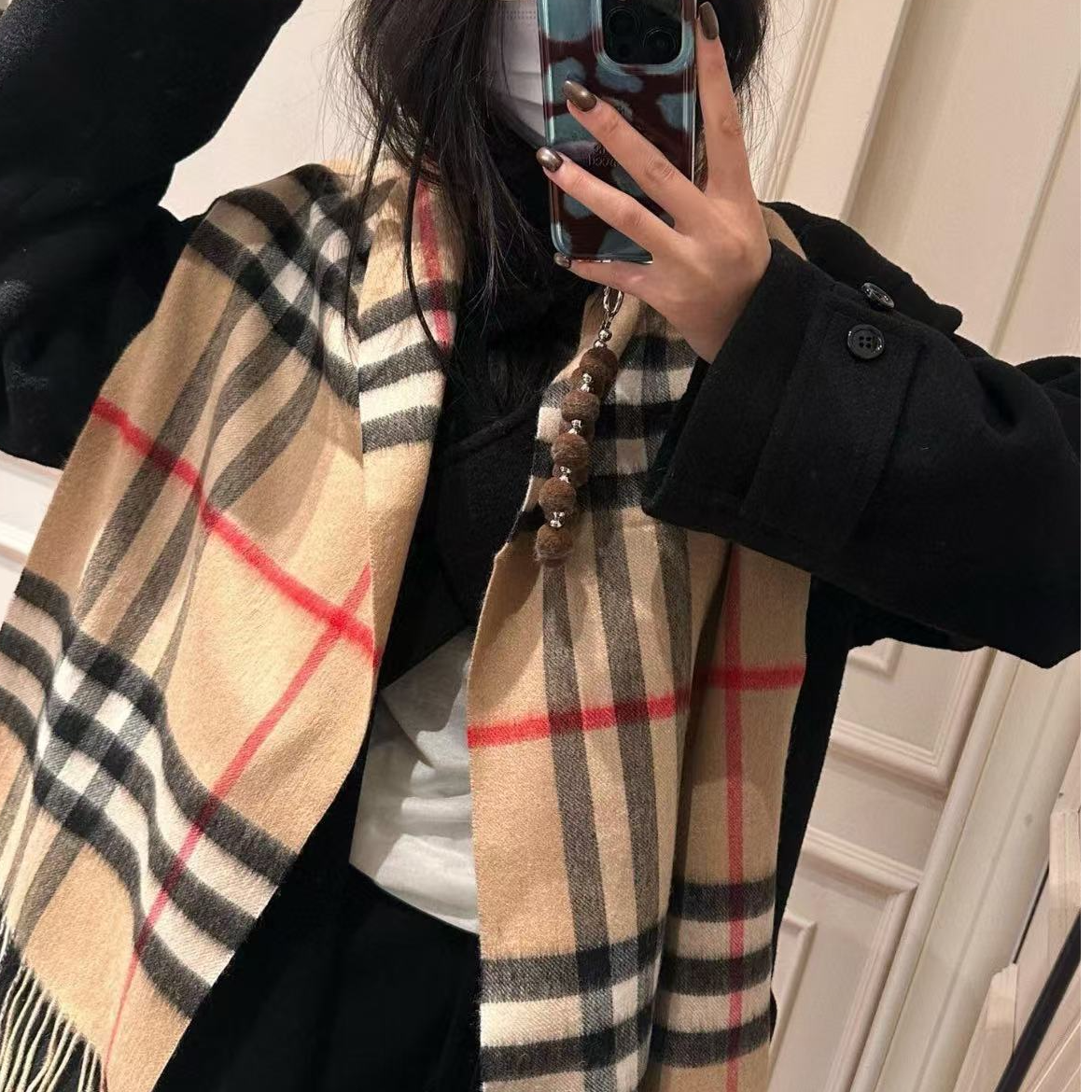 福利款100分羊毛保暖男女经典格子百搭围巾韩版流苏款