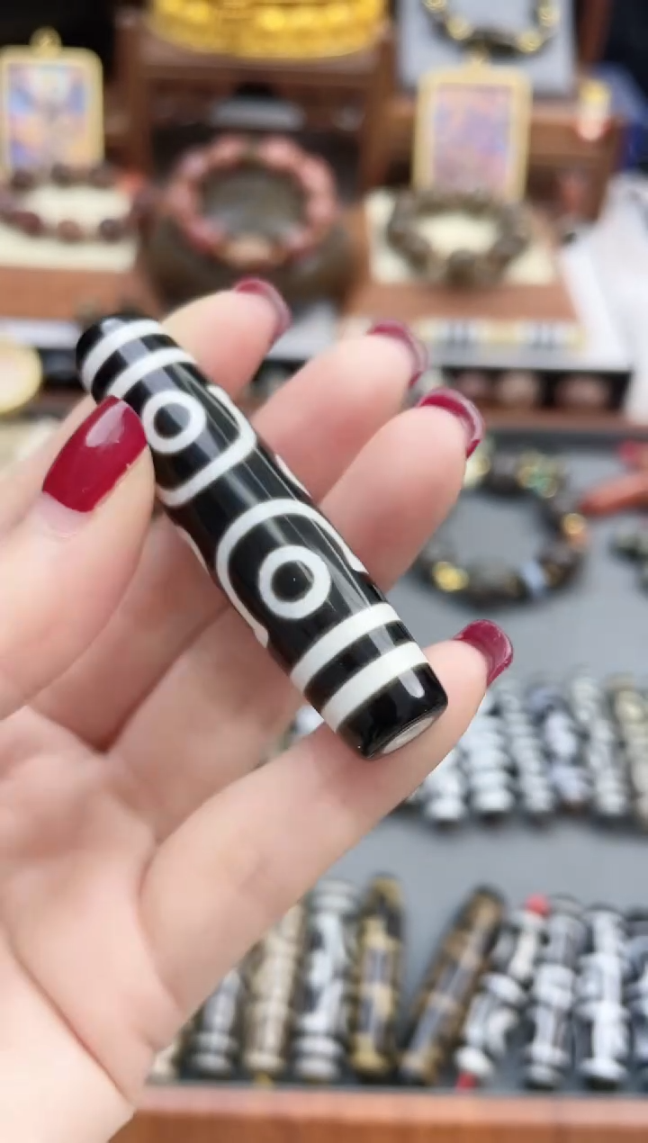 【闪购商品】玛瑙/玉髓珠珠未镶嵌黑白十字六眼