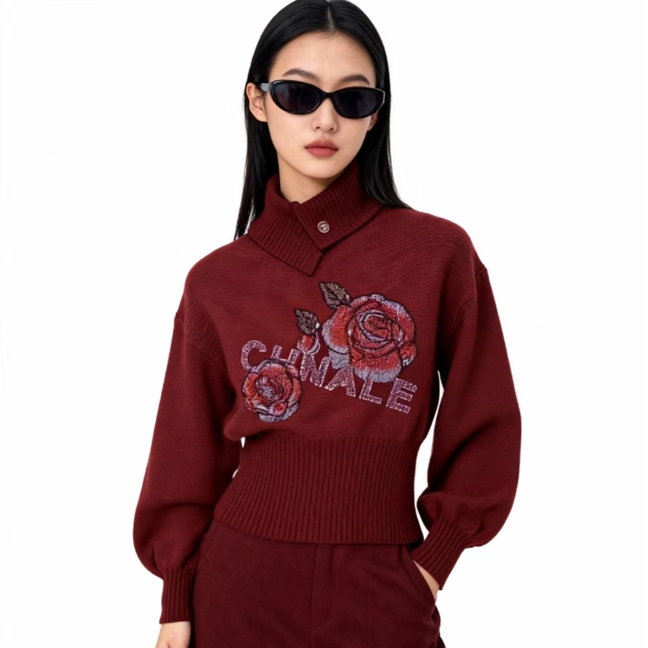 时尚长袖条纹烫钻高领针织衫毛衣-9644-A330