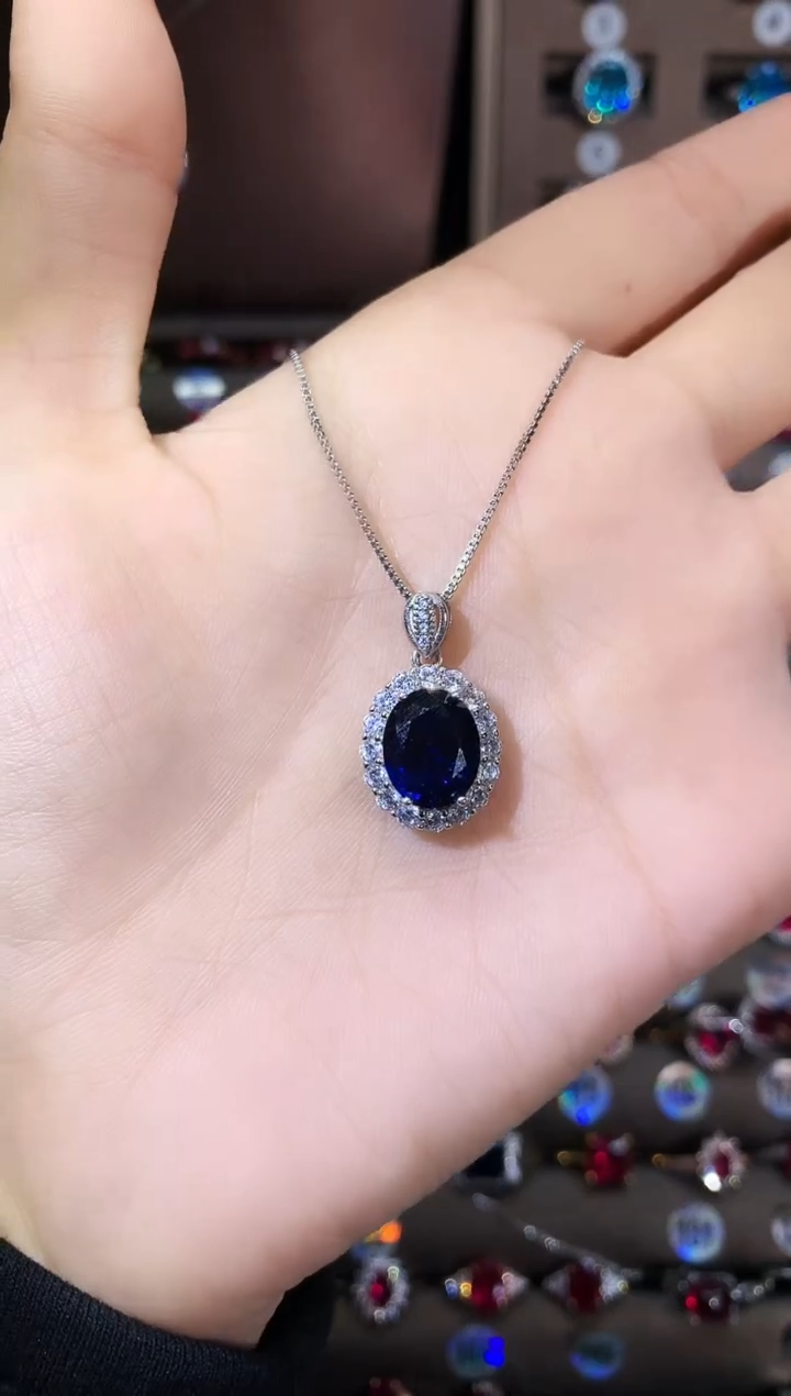 无坠链均925银皇家蓝色吊坠