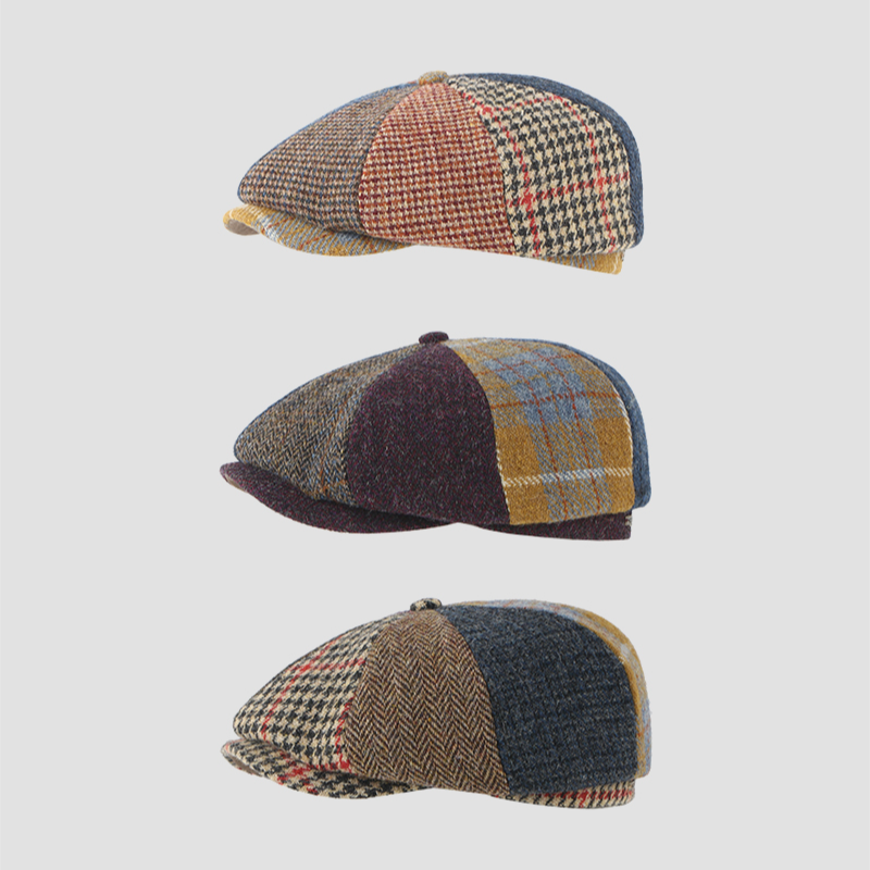 AW25 秋冬新款 苏格兰HarrisTweed拼接报童帽3282740050001