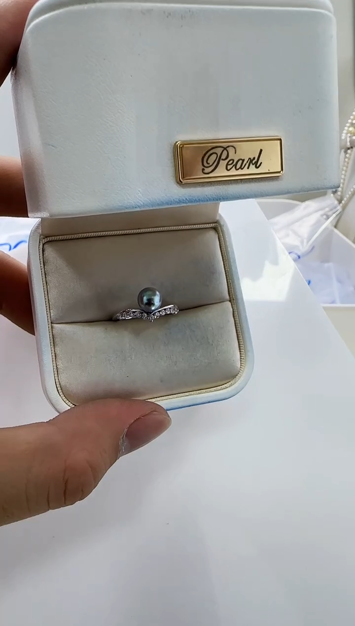 【闪购商品】海水珍珠DA银S925镶嵌c791 灰珠戒指7