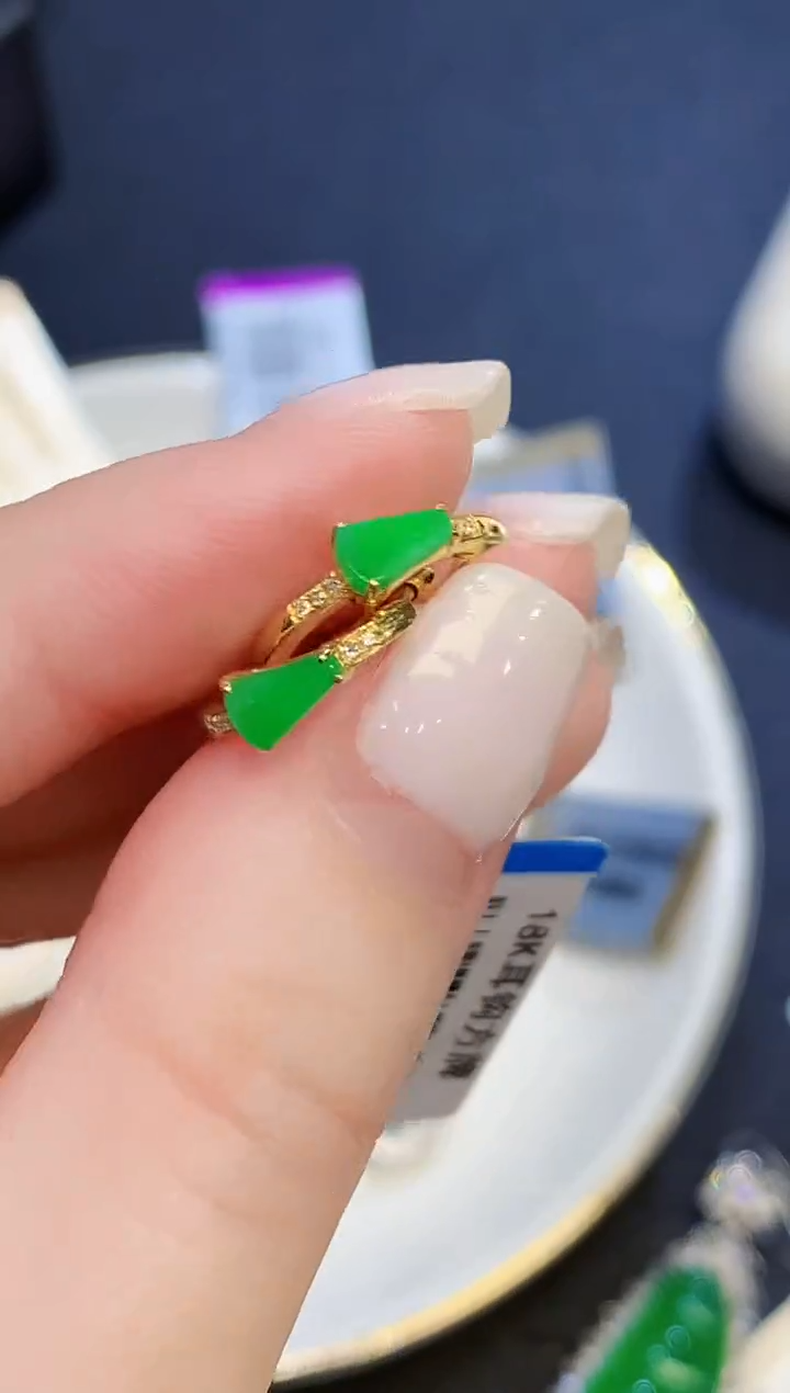 18K金镶嵌翡翠耳饰L多样性发其一