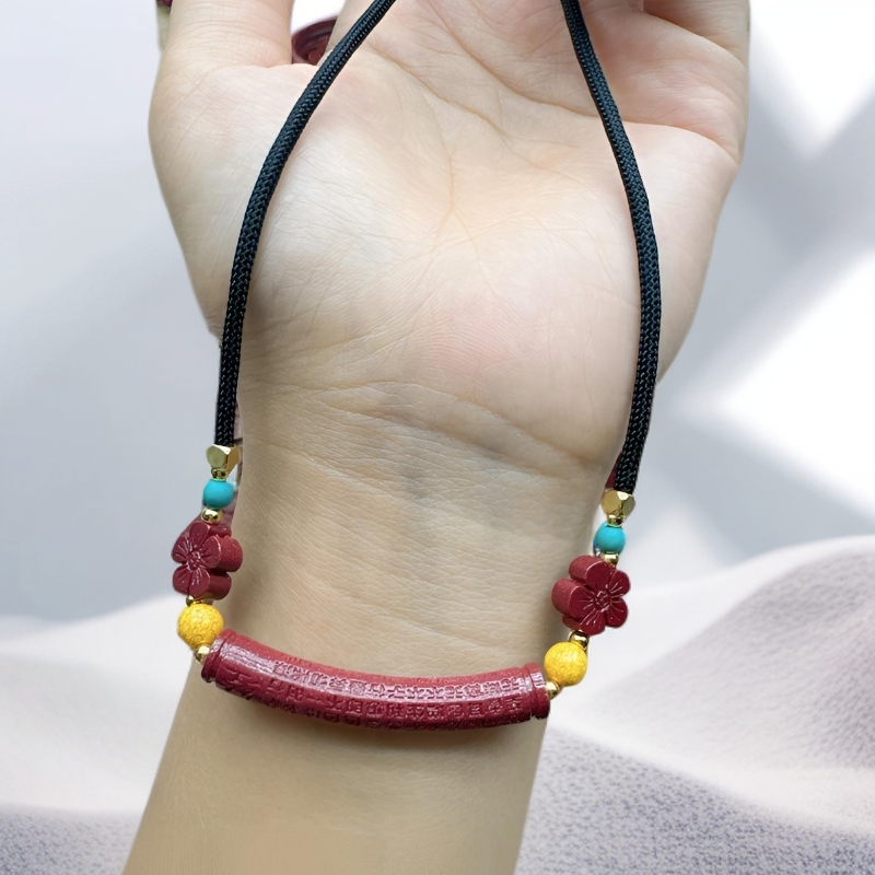 含辰砂工艺品含辰砂工艺品朱砂心经弯管紫金砂锁骨链女款吊坠