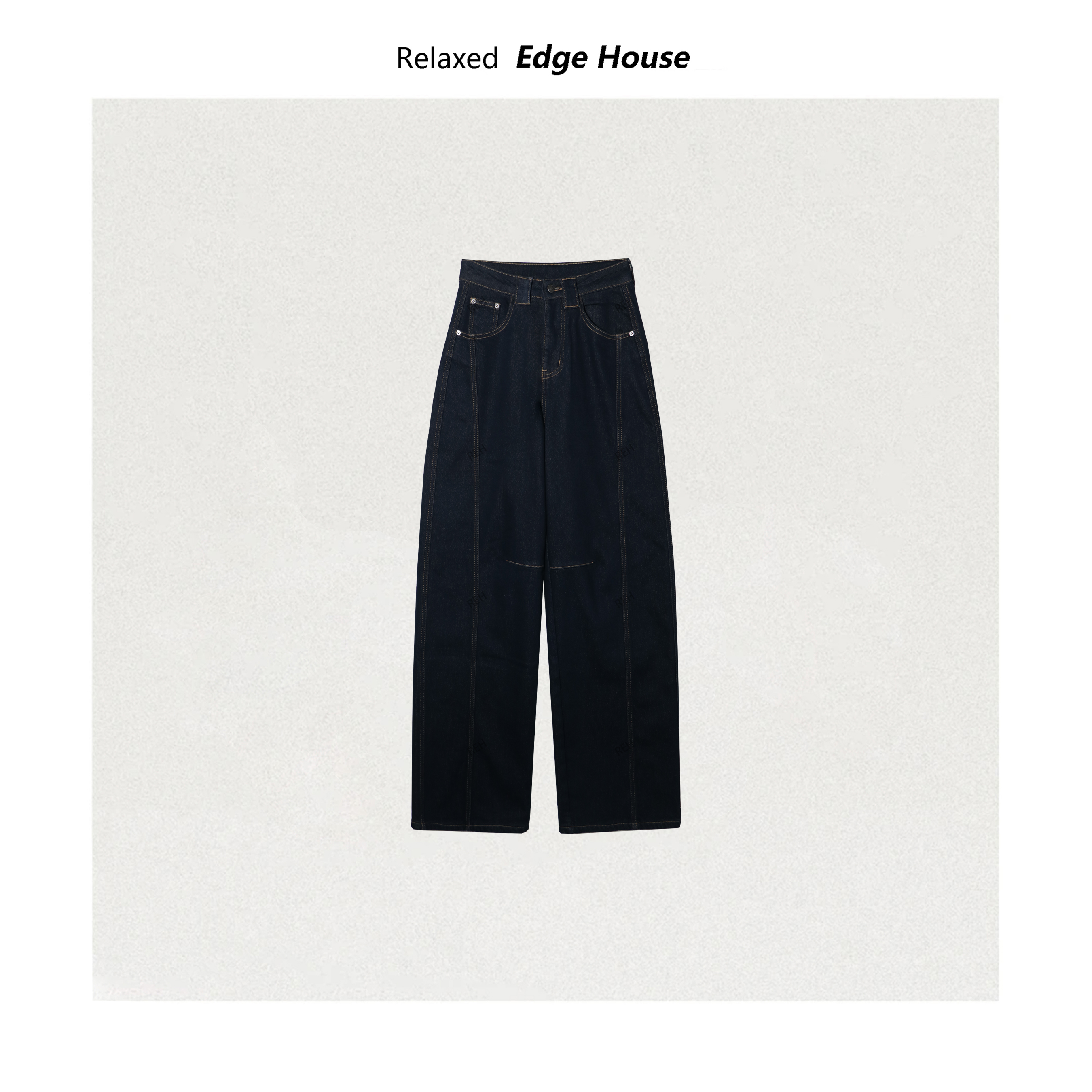 【嘻嘻家】深蓝极简  25秋冬女士时尚百搭磨毛阔腿牛仔裤