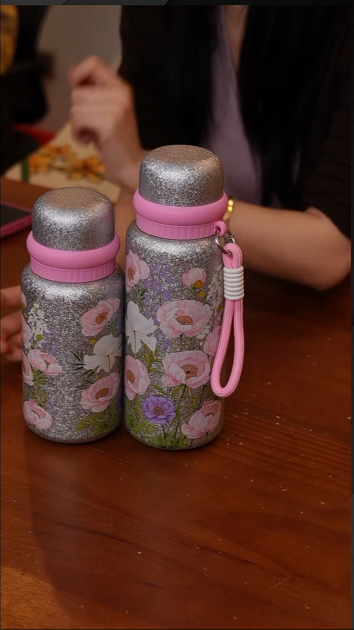 陶77-繁花焖茶杯800ml+500ml组合粉色