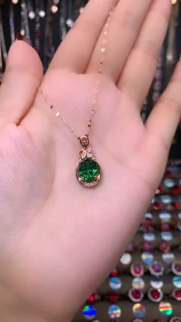 【闪购商品】透辉石吊坠银S925镶嵌玫瑰金