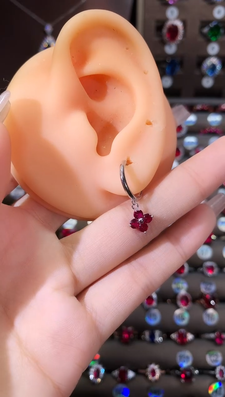 银S925镶嵌耳饰红宝石银