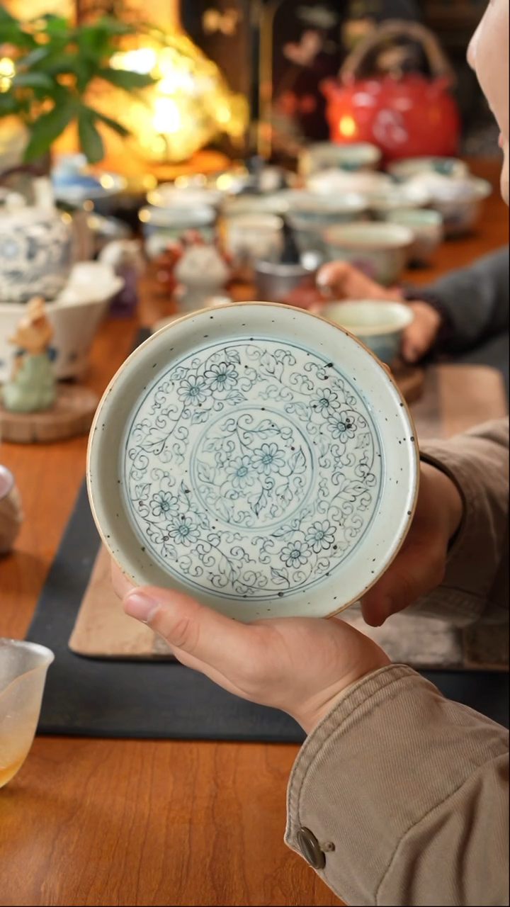 【闪购商品】寒芦窑元青花缠枝小野菊壶承14cm