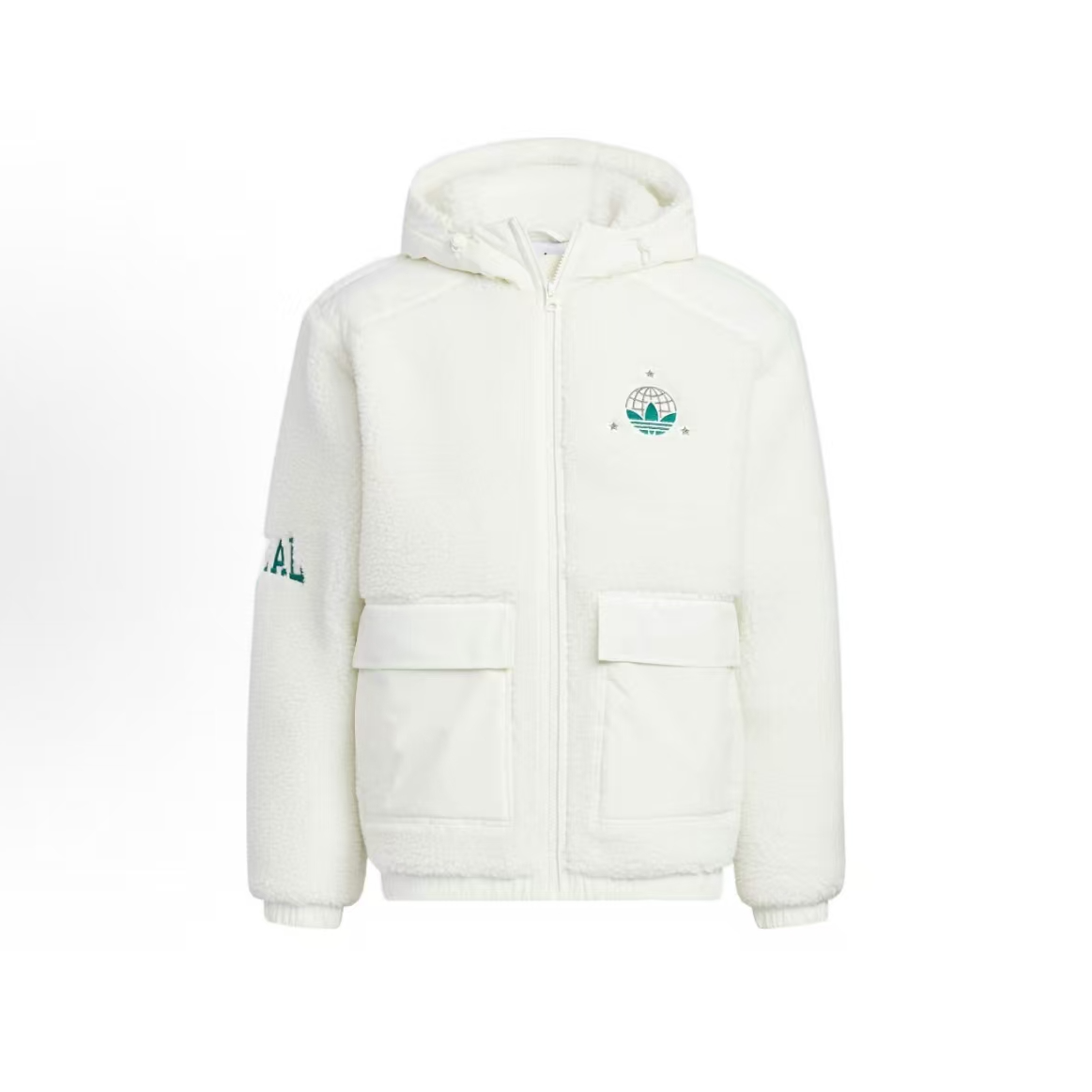 adidas originals 贴片logo立领羊羔绒夹克 情侣款 白色 HS2005