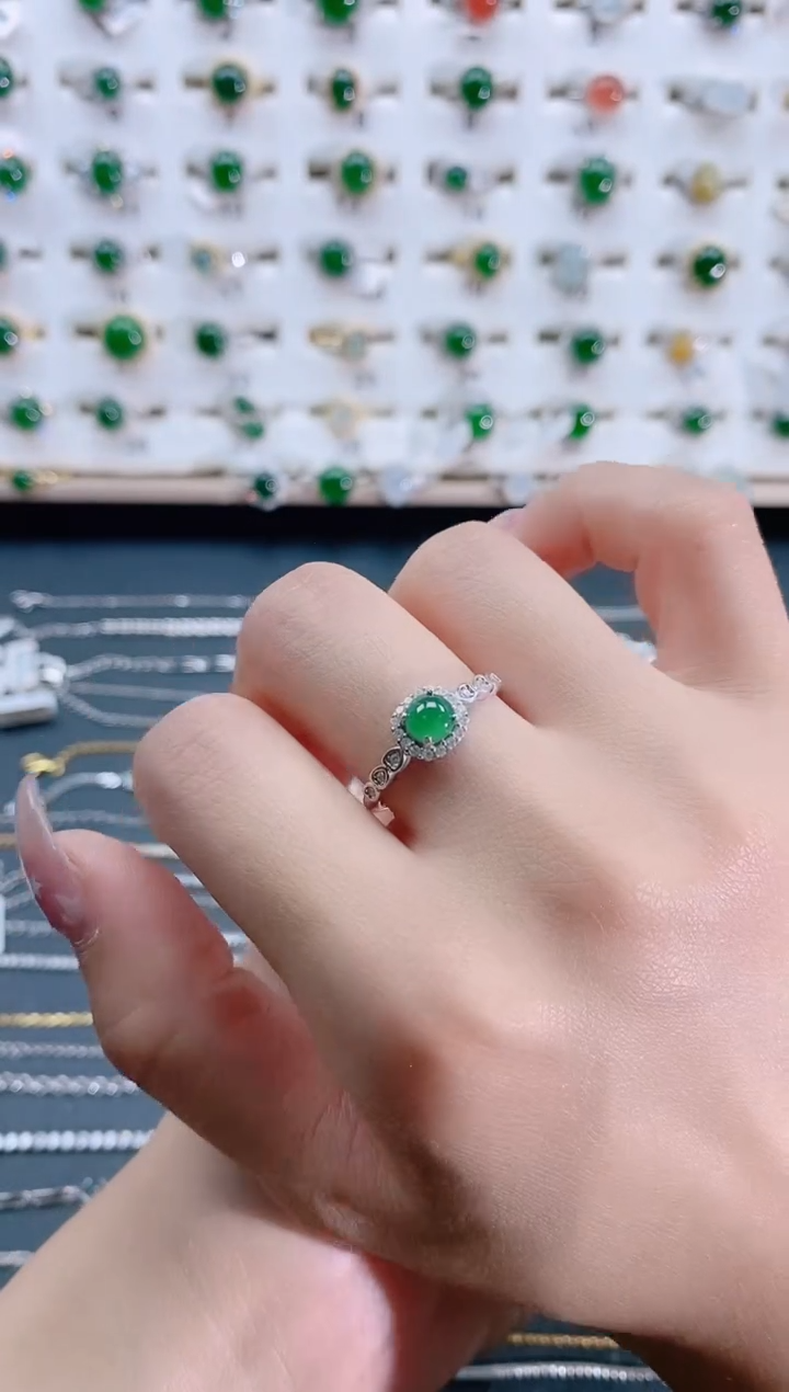 翡翠银S925镶嵌戒指天然翡翠