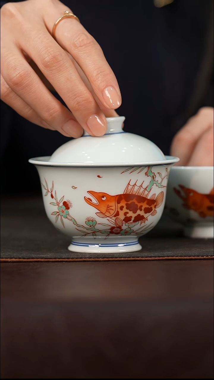 瓷瓷姑娘茶器立勤堂鳜鱼盖碗