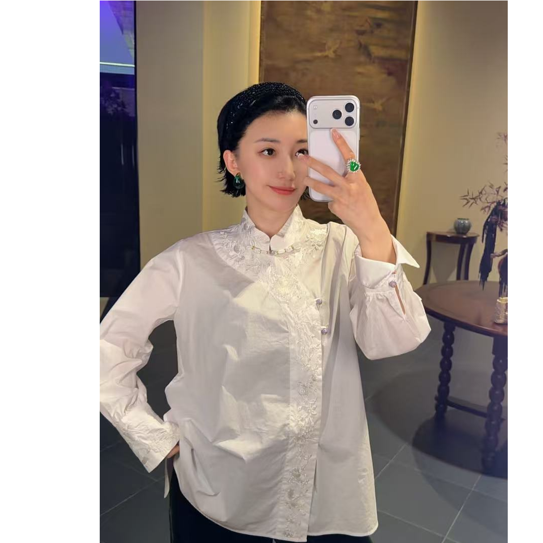 Betty Bairn【衣中蝶】新中式重工刺绣高级感立领衬衣Q7075