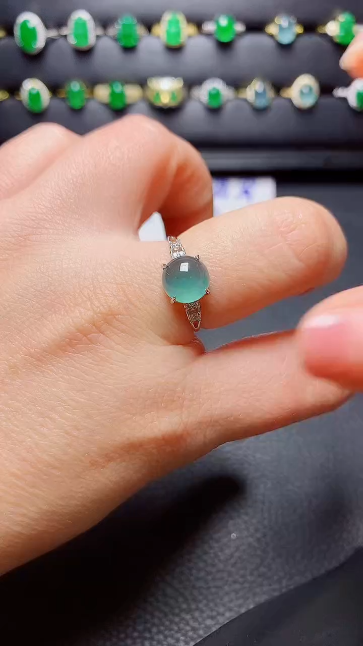 银S925镶嵌戒指翡翠天然翡翠A货s925银镶