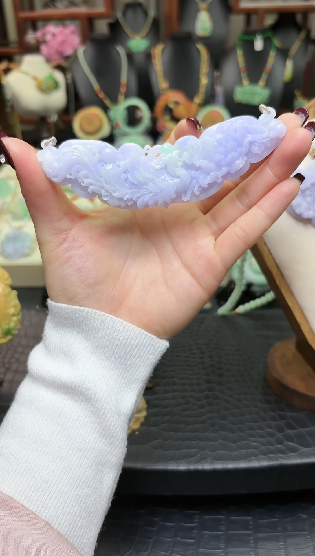 【闪购商品】翡翠颈饰未镶嵌天然紫翡凤穿牡丹弯弯