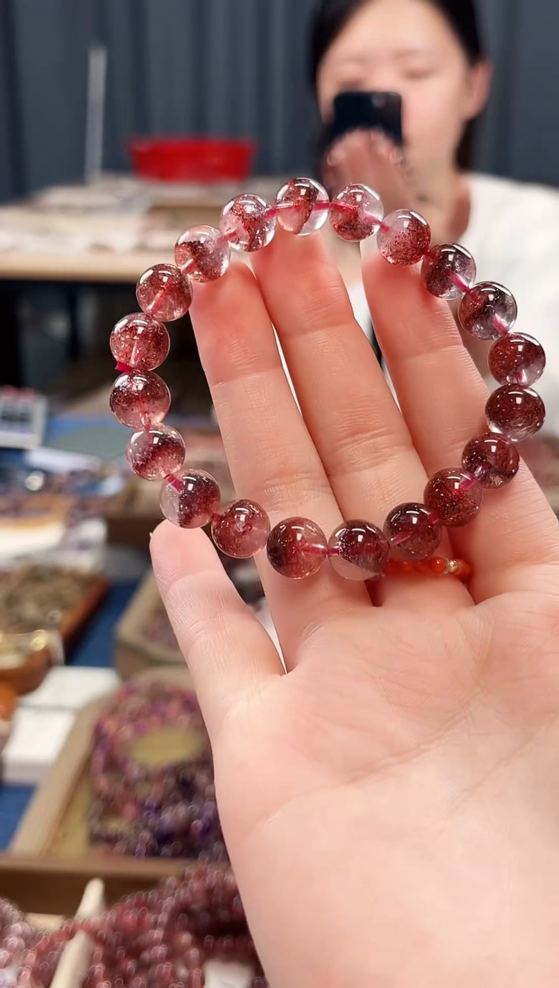 未镶嵌手串水晶金草莓超七单圈手串9mm【多样性发一】