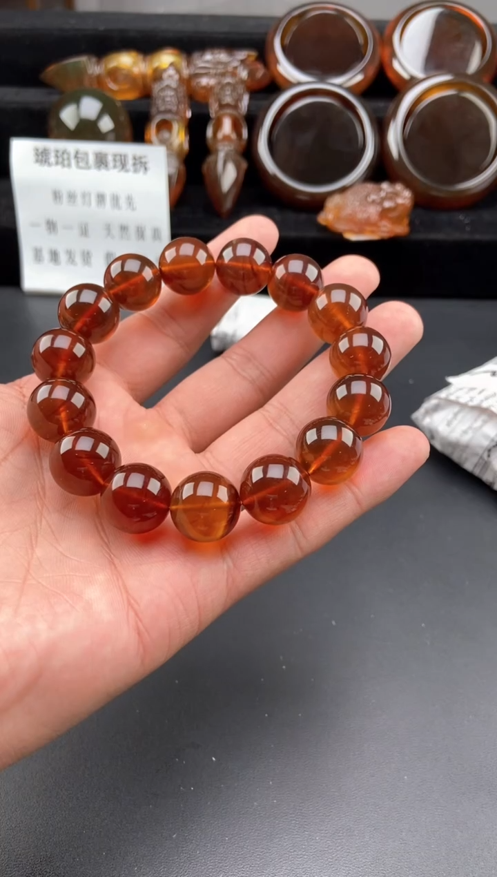 【闪购商品】琥珀手链未镶嵌金棕红手串