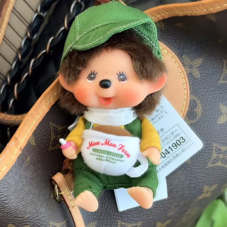 【冲绳限定】 Monchhichi 咖啡豆农夫蒙奇奇钥匙扣玩偶