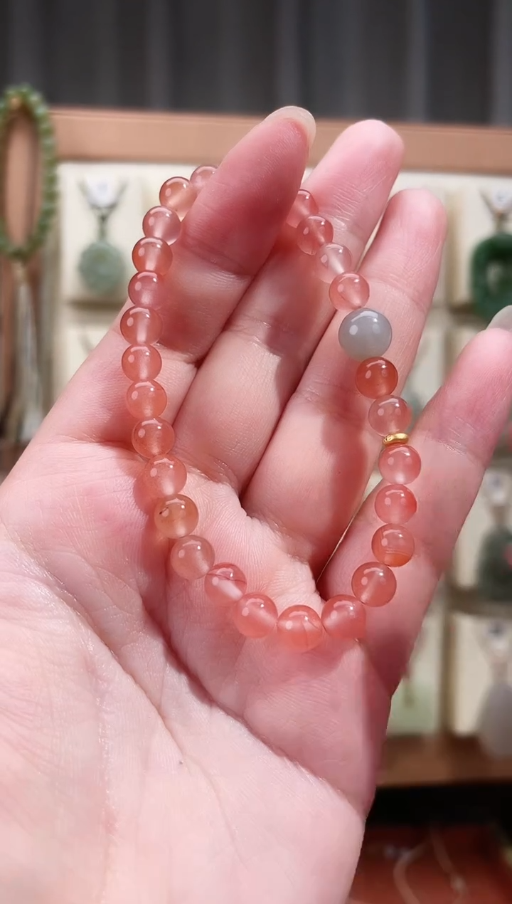 未镶嵌手串和田玉8m烟紫和田玉手串（6m南红、银配件）